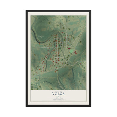 Map of Volga, Iowa, 12 x 18 inch print in a black wood frame