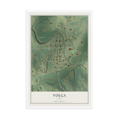 Map of Volga, Iowa, 12 x 18 inch print in a white wood frame