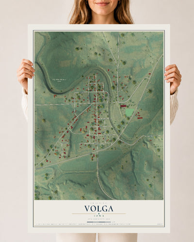 Map of Volga, Iowa, 24 x 36 inch unframed archival matte print
