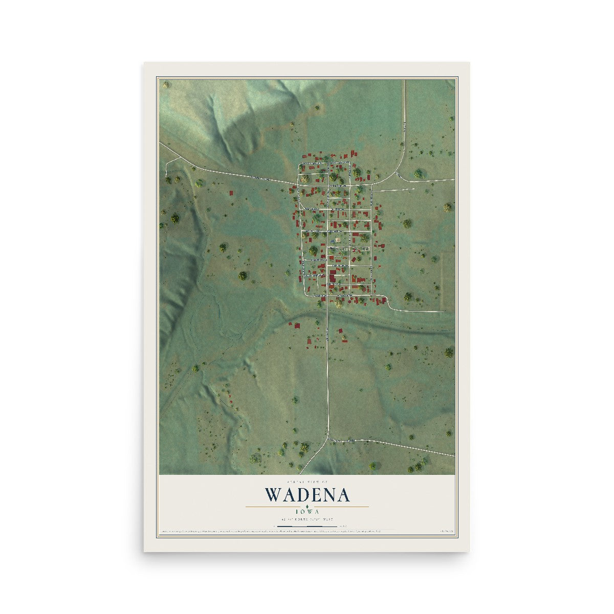 Map of Wadena, Iowa, 12 x 18 inch unframed archival matte print