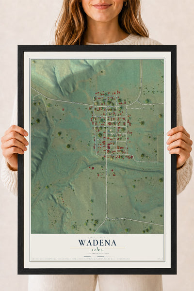 Map of Wadena, Iowa, 18 x 24 inch print in a black wood frame
