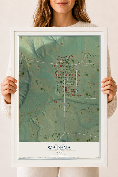 Map of Wadena, Iowa, 18 x 24 inch print in a white wood frame