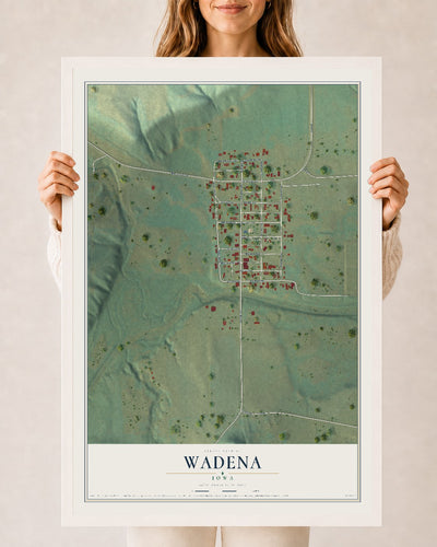 Map of Wadena, Iowa, 24 x 36 inch print in a white wood frame