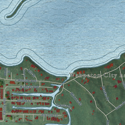 Close-up of the map of Wahpeton, Iowa print showing street and building detail