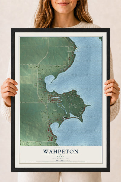 Map of Wahpeton, Iowa, 18 x 24 inch print in a black wood frame