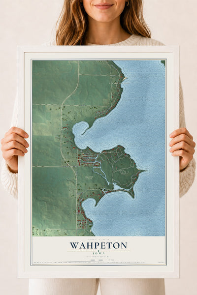 Map of Wahpeton, Iowa, 18 x 24 inch print in a white wood frame