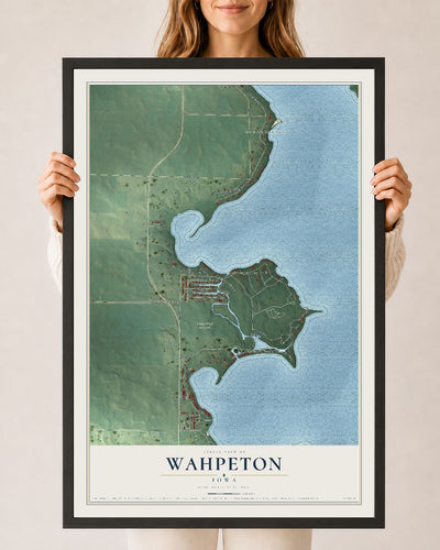 Map of Wahpeton, Iowa, 24 x 36 inch print in a black wood frame