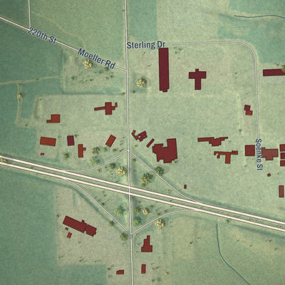 Second close-up of the map of Walcott, Iowa print showing more streets and buildings