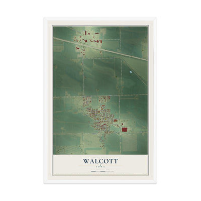 Map of Walcott, Iowa, 12 x 18 inch print in a white wood frame