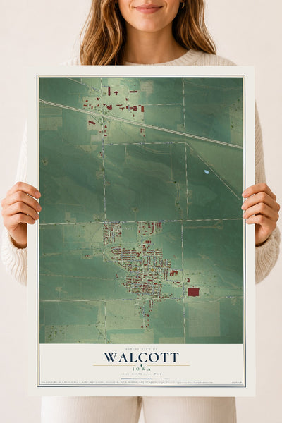 Map of Walcott, Iowa, 18 x 24 inch unframed archival matte print