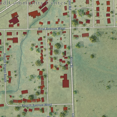 Second close-up of the map of Walford, Iowa print showing more streets and buildings