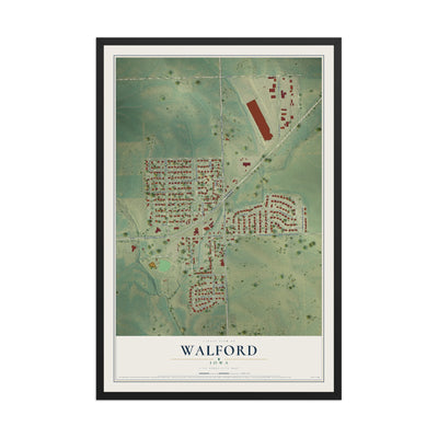 Map of Walford, Iowa, 12 x 18 inch print in a black wood frame