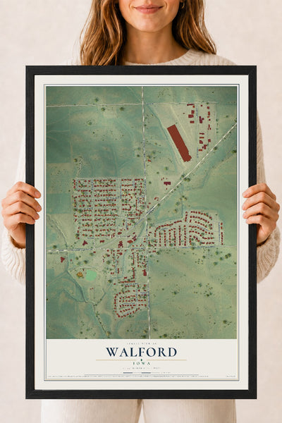 Map of Walford, Iowa, 18 x 24 inch print in a black wood frame