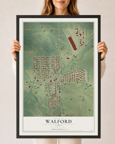 Map of Walford, Iowa, 24 x 36 inch print in a black wood frame