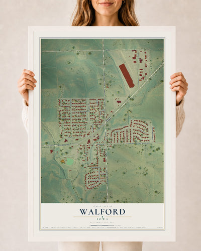 Map of Walford, Iowa, 24 x 36 inch print in a white wood frame