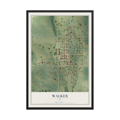 Map of Walker, Iowa, 12 x 18 inch print in a black wood frame