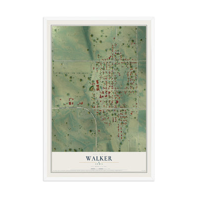 Map of Walker, Iowa, 12 x 18 inch print in a white wood frame
