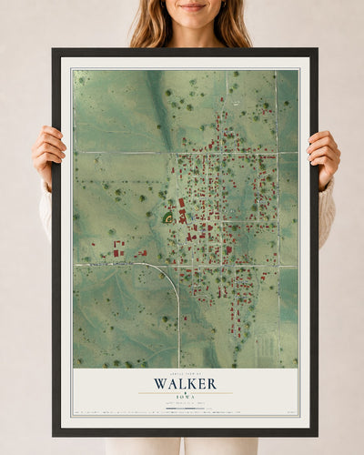 Map of Walker, Iowa, 24 x 36 inch print in a black wood frame