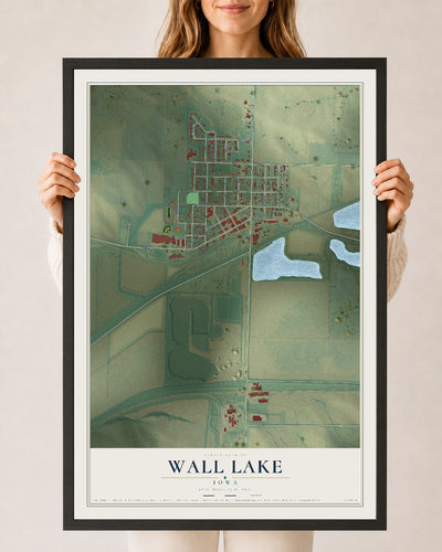 Map of Wall Lake, Iowa, 24 x 36 inch print in a black wood frame
