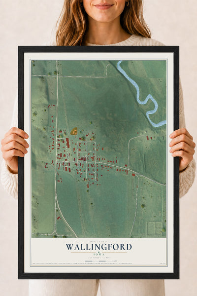 Map of Wallingford, Iowa, 18 x 24 inch print in a black wood frame