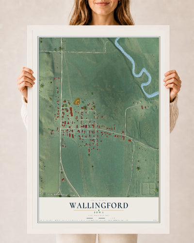Map of Wallingford, Iowa, 24 x 36 inch print in a white wood frame
