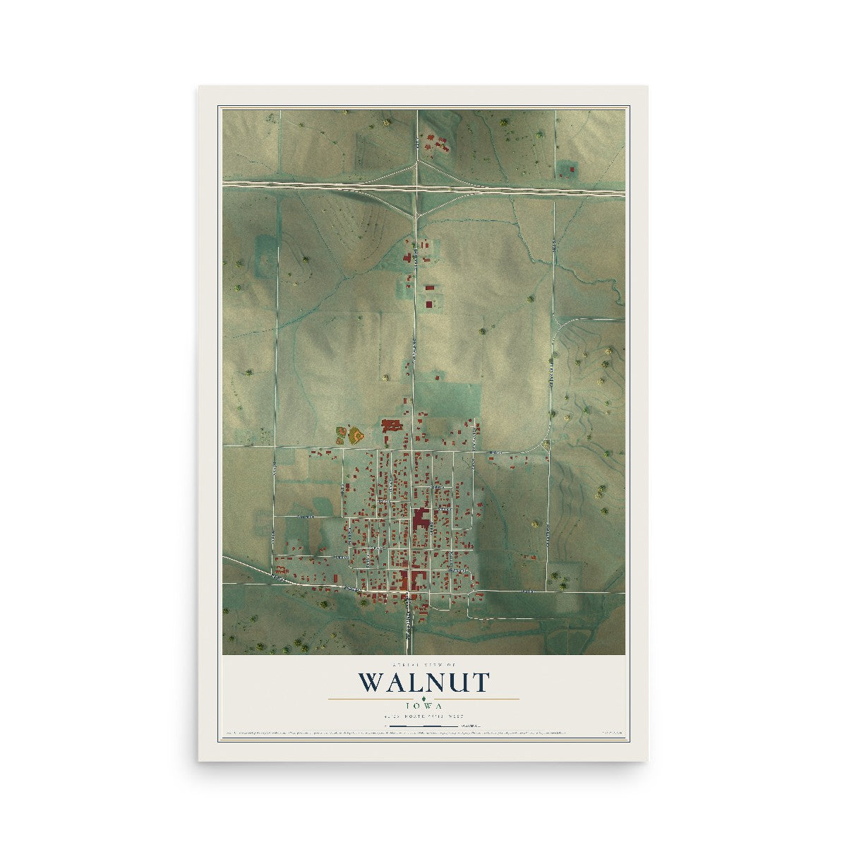 Map of Walnut, Iowa, 12 x 18 inch unframed archival matte print
