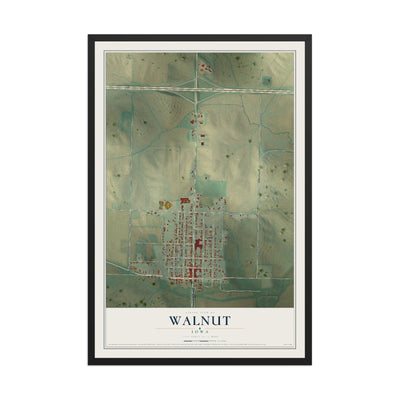 Map of Walnut, Iowa, 12 x 18 inch print in a black wood frame