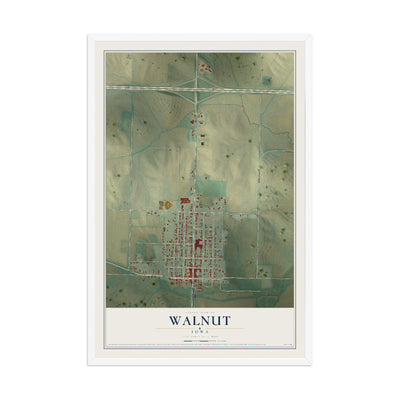 Map of Walnut, Iowa, 12 x 18 inch print in a white wood frame
