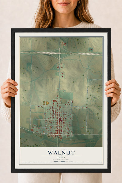 Map of Walnut, Iowa, 18 x 24 inch print in a black wood frame