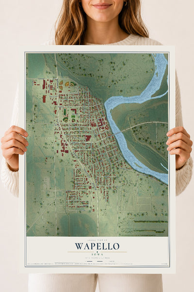 Map of Wapello, Iowa, 18 x 24 inch unframed archival matte print