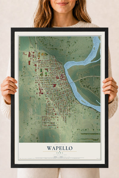 Map of Wapello, Iowa, 18 x 24 inch print in a black wood frame