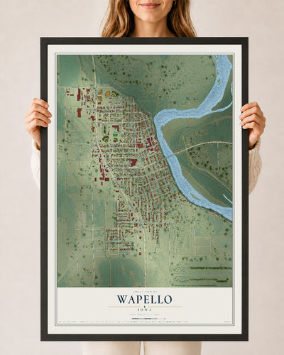 Map of Wapello, Iowa, 24 x 36 inch print in a black wood frame