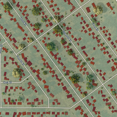 Close-up of the map of Washburn, Iowa print showing street and building detail