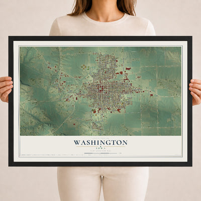 Map of Washington, Iowa, 18 x 24 inch print in a black wood frame