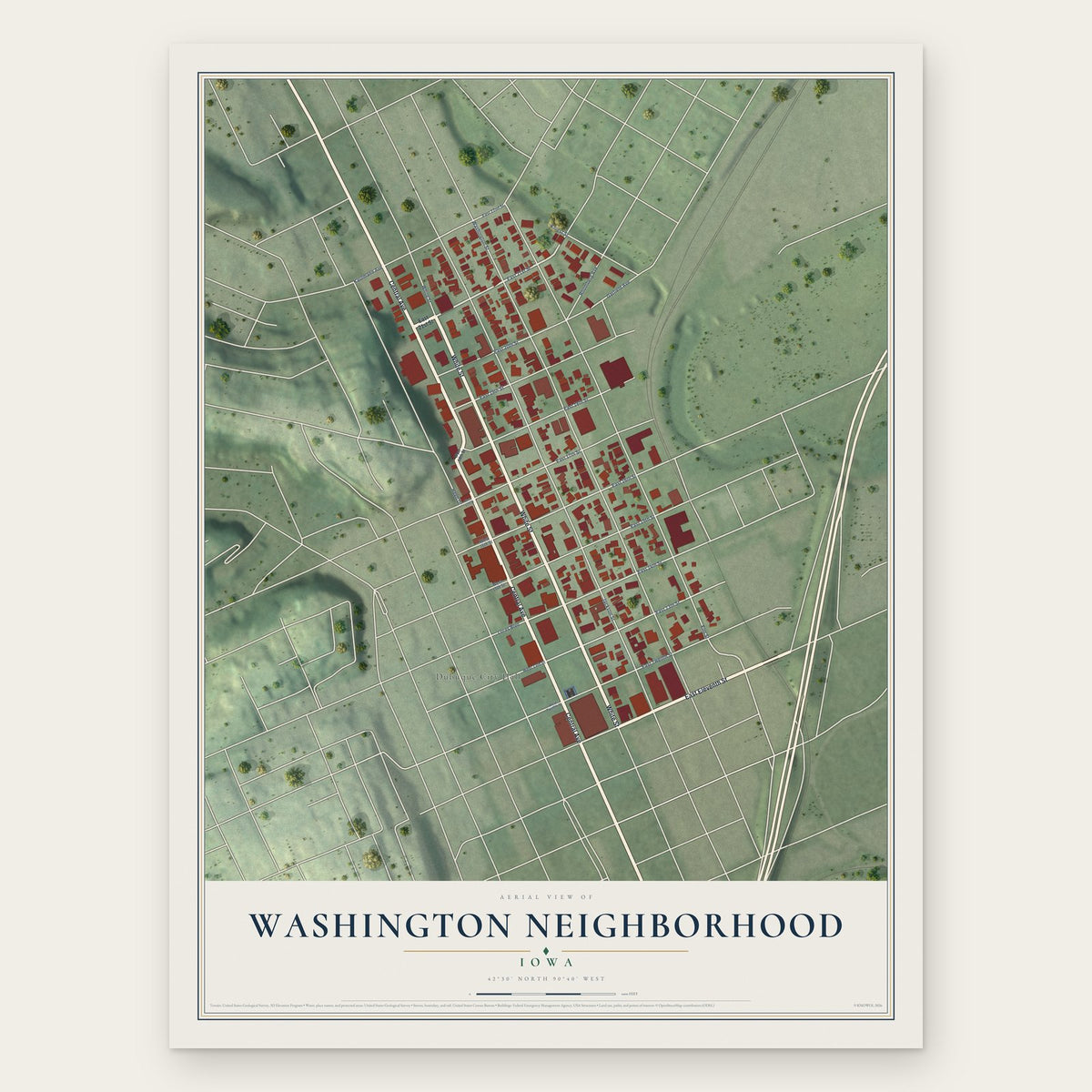 Washington Neighborhood, Iowa map print, the full design