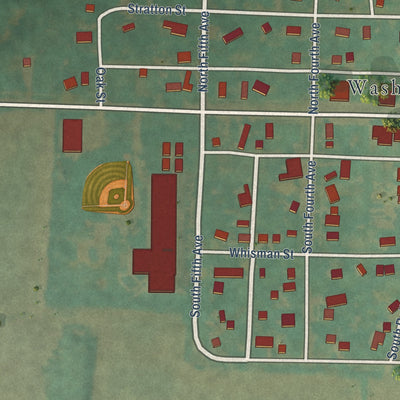 Close-up of the map of Washta, Iowa print showing street and building detail