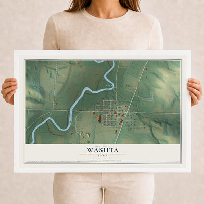 Map of Washta, Iowa, 12 x 18 inch print in a white wood frame