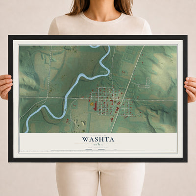 Map of Washta, Iowa, 18 x 24 inch print in a black wood frame