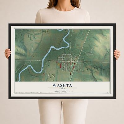 Map of Washta, Iowa, 24 x 36 inch print in a black wood frame