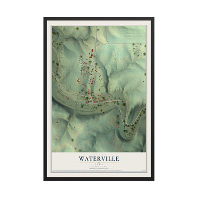 Map of Waterville, Iowa, 12 x 18 inch print in a black wood frame