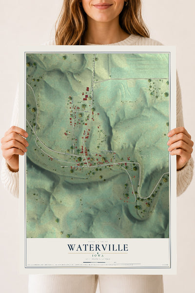 Map of Waterville, Iowa, 18 x 24 inch unframed archival matte print
