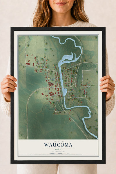 Map of Waucoma, Iowa, 18 x 24 inch print in a black wood frame