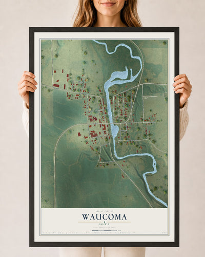 Map of Waucoma, Iowa, 24 x 36 inch print in a black wood frame