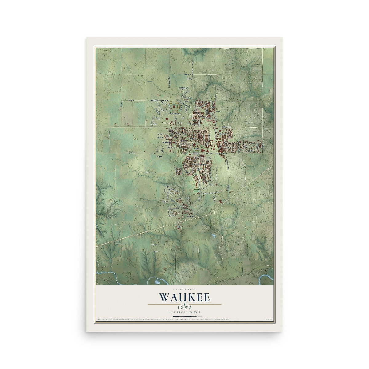 Map of Waukee, Iowa, 12 x 18 inch unframed archival matte print