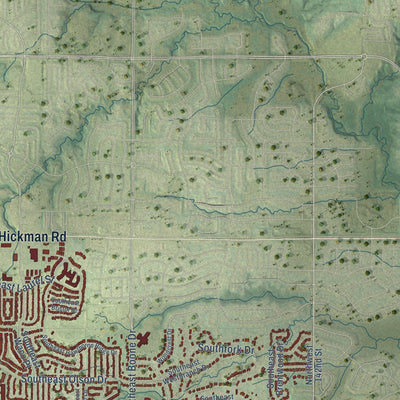 Second close-up of the map of Waukee, Iowa print showing more streets and buildings