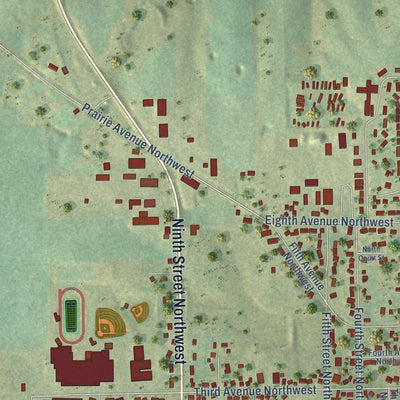 Second close-up of the map of Waukon, Iowa print showing more streets and buildings