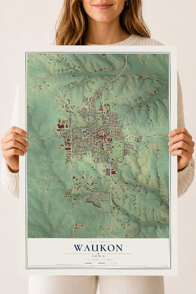 Map of Waukon, Iowa, 18 x 24 inch unframed archival matte print