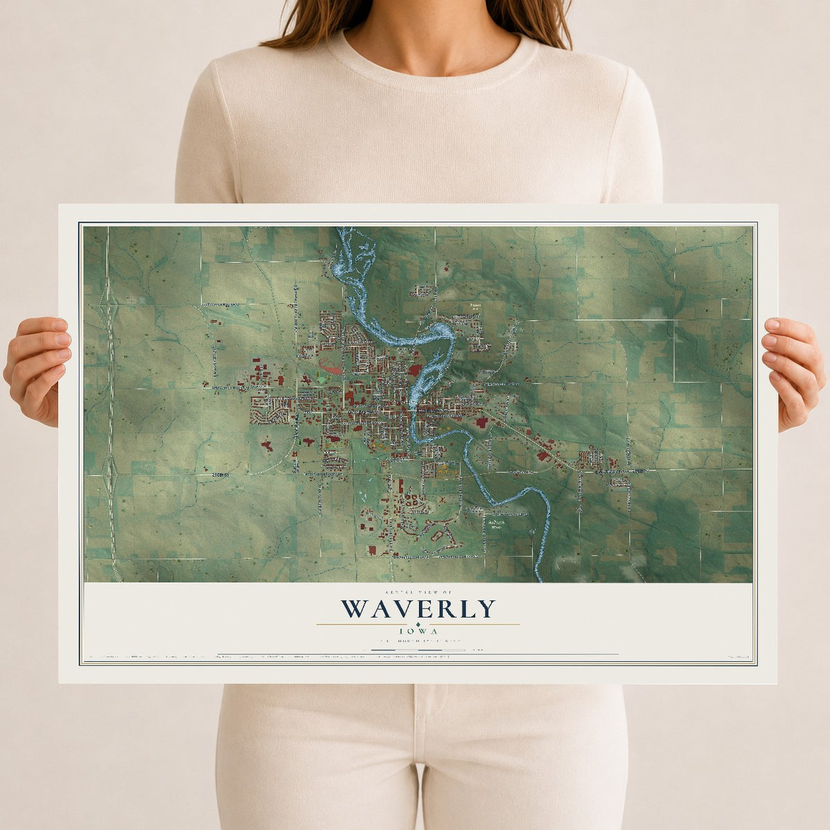 Map of Waverly, Iowa, 12 x 18 inch unframed archival matte print