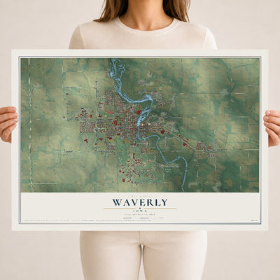 Map of Waverly, Iowa, 18 x 24 inch unframed archival matte print