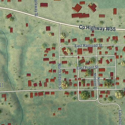 Second close-up of the map of Wayland, Iowa print showing more streets and buildings